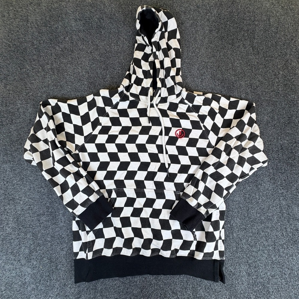 Neff Hoodie Mens Medium Black White Warped Checkerboard Cotton Raglan‎ Sleeve